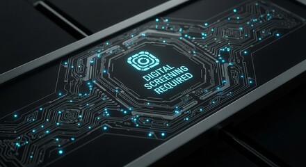 Digital Screening Required: Illuminated Circuitry Depicting Information Technology Security and