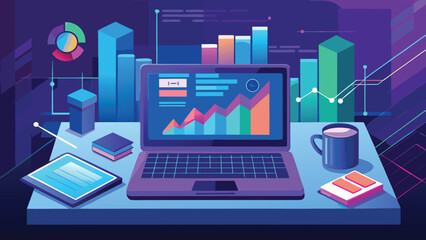 Business Data Analysis Dashboard Digital Marketing Technology Office with vector illustration