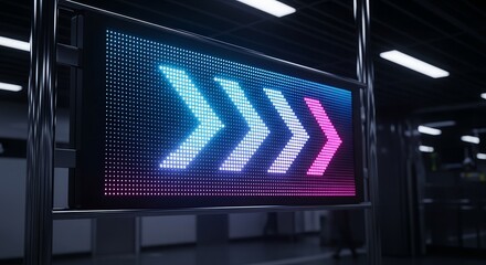 Digital Signage Displaying Illuminated Arrows Pointing Towards A Direction in Modern Design