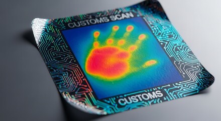 Customs Scan Imagery Showing Handprint with Circuit Board Detail on Modern Technology Paper