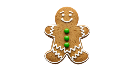 Brown Gingerbread Man Cookie Stands Isolated. Brightly illuminated for holiday branding and product displays.