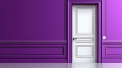 Purple room interior, white door, elegant design, wall paneling, home decor, interior design
