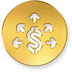 Shiny Gold Round Button with Metallic Money Distribution Flow 3D Render Icon