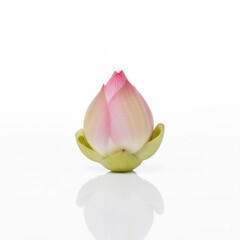 Obraz premium Pink lotus flower blossom isolated on white background with green leaf detail for flora and nature beauty