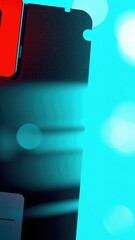 Abstract Retro Disk Detail with Neon Cyan Glow