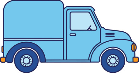 Fototapeta premium Blue cartoon delivery truck illustration on white background