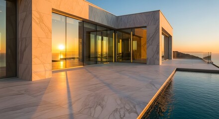 Cliffside Marble Villa With Ocean View and Infinity Pool at Sunset