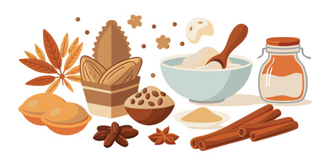 Nuts almonds cinnamon spices bowl food ingredients cooking recipe autumn fall