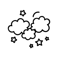 Clouds and stars in the night sky isolated on