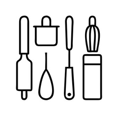 Line icon set of cooking tools isolated on