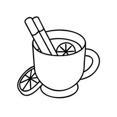 Mulled wine in a mug with cinnamon sticks isolated on