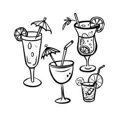 Collection of cocktail glasses isolated on