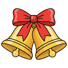 Cartoon Jingle Bells Tied with a Red Ribbon Bow Illustration