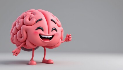 A charming and playful cartoon brain character in a 3D emoji style