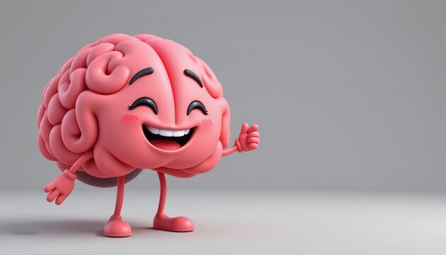 A charming and playful cartoon brain character in a 3D emoji style