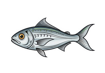Obraz premium Stylized grey fish illustration with orange eye, side view marine animal.