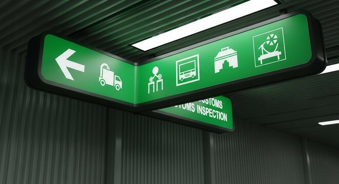 Directional Signs Guiding Towards Customs, Inspection Services, And Transportation Logistics