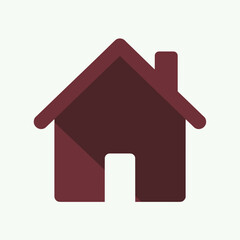 Isolated burgundy house icon with a long shadow, showcasing its simple and minimal design. This house icon, with its clean shape and symbolic significance, represents home and shelter.