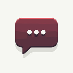 Burgundy speech bubble presents a minimalist design with rounded corners and soft shadows. Speech bubble represents communication, dialogue, and message transmission, enhanced by depth effect.