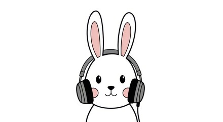 Obraz premium Adorable cartoon bunny with headphones isolated on a clean white background perfect for children's