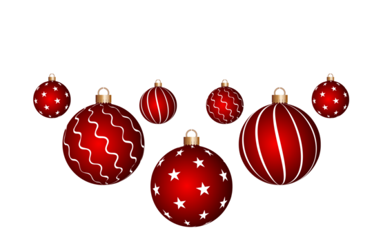 Red white christmas new year hanging balls and snowflakes design element