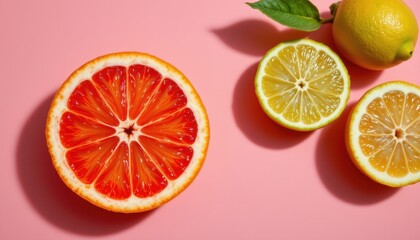 A top down image of a grapefruit slice with vibrant lime tones on a colored background, depicting a fresh and summery concept