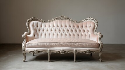 Vintage Tufted Velvet Loveseat in Dusty Rose with Ornate Gilded Frame