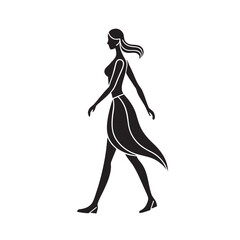 Graceful Walking Woman In Minimal Line Art