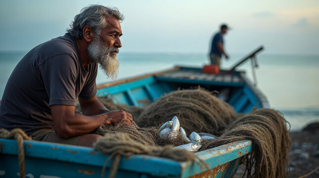 Pescador al atardecer en la costa peruana