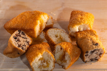 Assorted pastries and sweets on wooden tray, festive food photo for wallpapers and prints