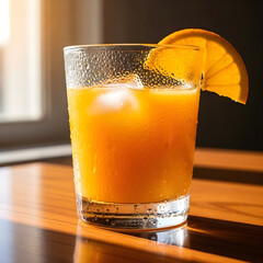 A cold glass of fresh orange juice, a healthy citrus beverage, isolated on white for breakfast