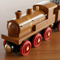 Vintage wooden toy train vehicle model isolated on white background