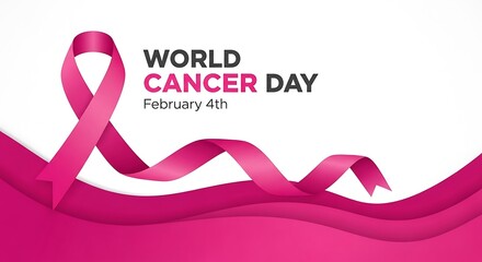 World Cancer Day awareness campaign with pink ribbon promoting support for cancer patients and research for a cure on February 4th symbolizing hope and solidarity in the fight against cancer