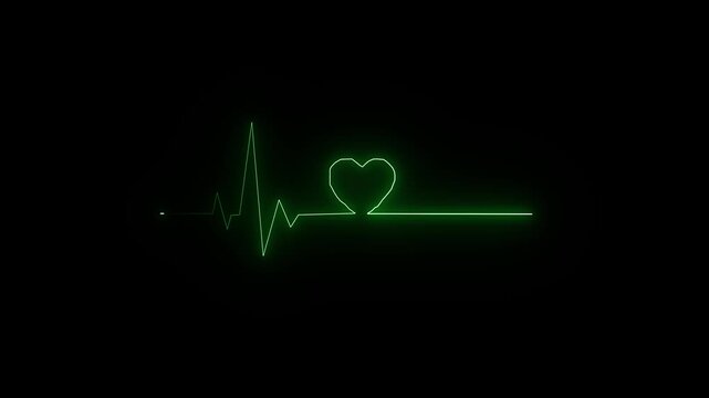 Neon Glowing Heartbeat Animation | Neon Love ECG Line   Hearts | Romantic Medical Pulse Motion | Valentine  Background motion video.