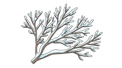 Winter concept illustration of a bare, snowy branch isolated on a white background
