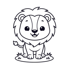 Cartoon Lion Outline black and white  Illustration