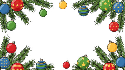 Vibrant Holiday Frame with Evergreen Branches and Sparkling Baubles for Festive Greetings