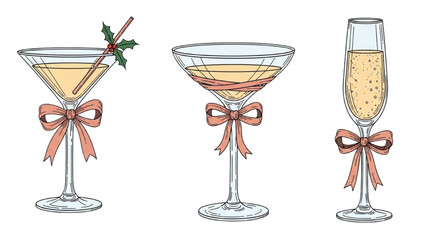 Festive Cocktails with Bows Holiday Drink Illustration