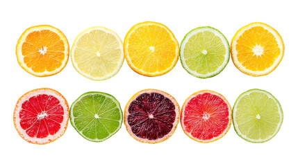 Fototapeta premium Fruit slices collection, flat lay isolated on a white background