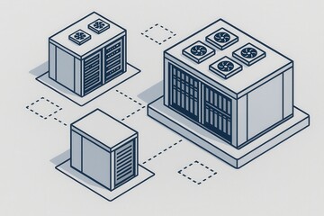 Innovative data storage architecture illustration showcasing interconnected server units representing cloud computing integration and energy efficiency in modern technology environments