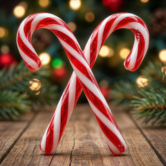 Isolated Candy Canes: Two red and white striped Christmas candies crossed