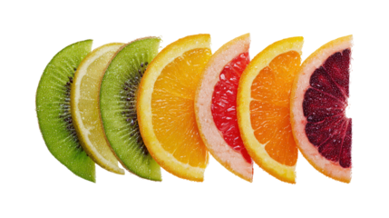 Fruit slices collection, flat lay isolated on a white background