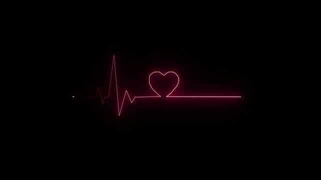 Neon Glowing Heartbeat Animation | Neon Love ECG Line with Dual Hearts | Romantic Medical Pulse Motion | Valentine  Background motion video.