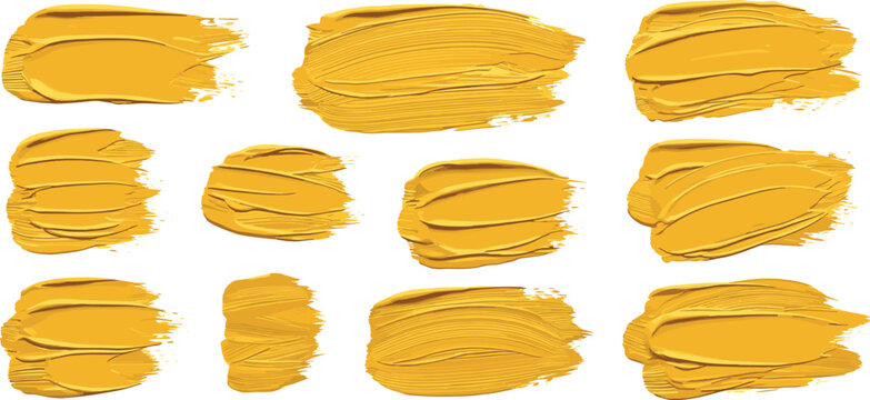 Collection of dynamic yellow paint brush strokes, showcasing rich artistic texture and vibrant color, perfect for creative design elements and backgrounds