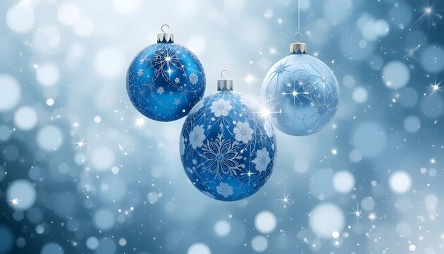 Festive Blue Ornaments Sparkling on a Wintery Background - Powered by Adobe