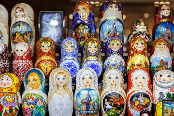 A shop with nesting dolls in the window.