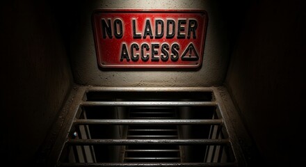 Dramatic Underground Passage With No Ladder Access Warning Sign For Safety Reasons