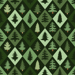 Argyle plaid Christmas fir tree grid diamond rhomb seamless pattern Fabric cover wrapping wallpaper