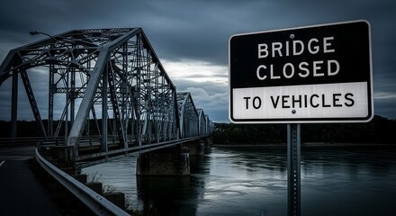 Dramatic View Of A Closed Bridge Sign Against A Cloudy Blue Sky Backdrop