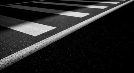 Dramatic View Of A Black And White Road Crossing, Minimalism And Geometric Lines